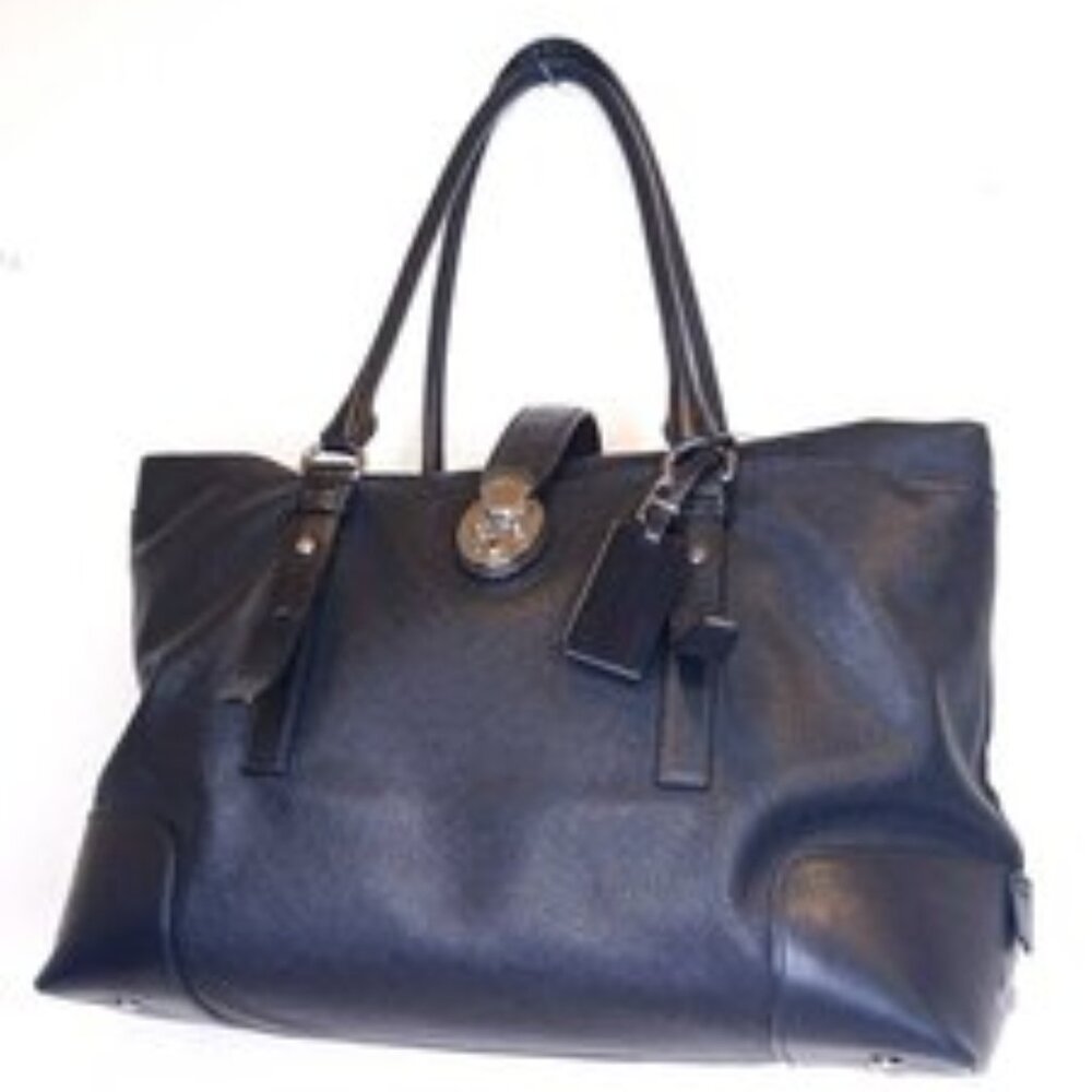 Tumi Black Leather Laptop Tote